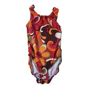 Illusions Floral Leotard Girls 14 Used Sleeveless